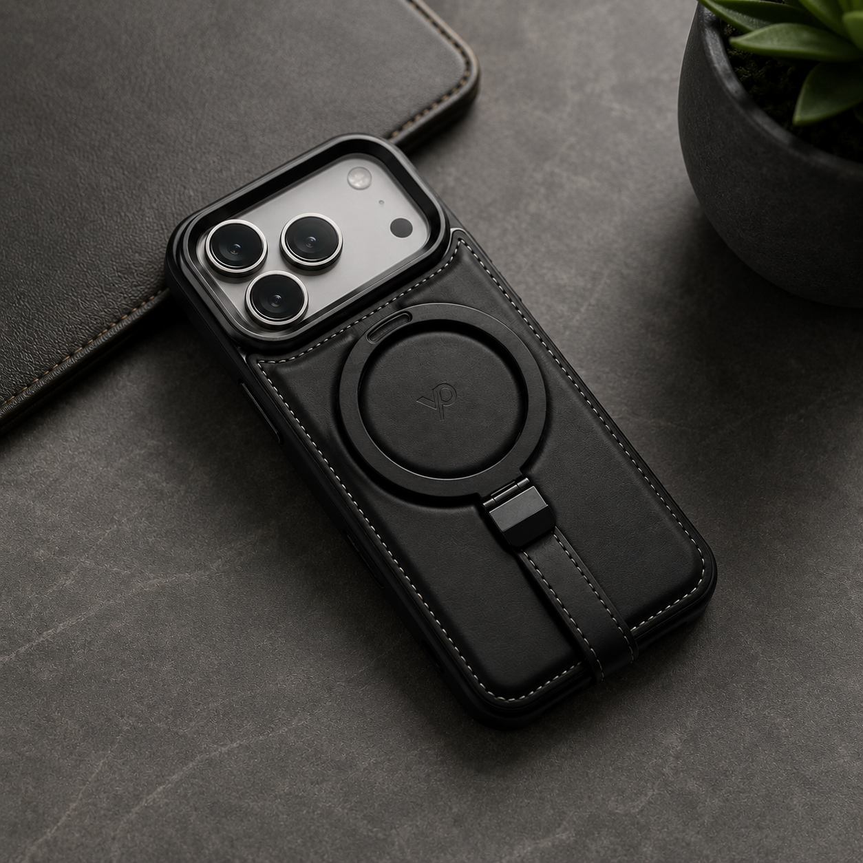 Heritage Ring-Stand Leather Case — iPhone 17 Pro Max