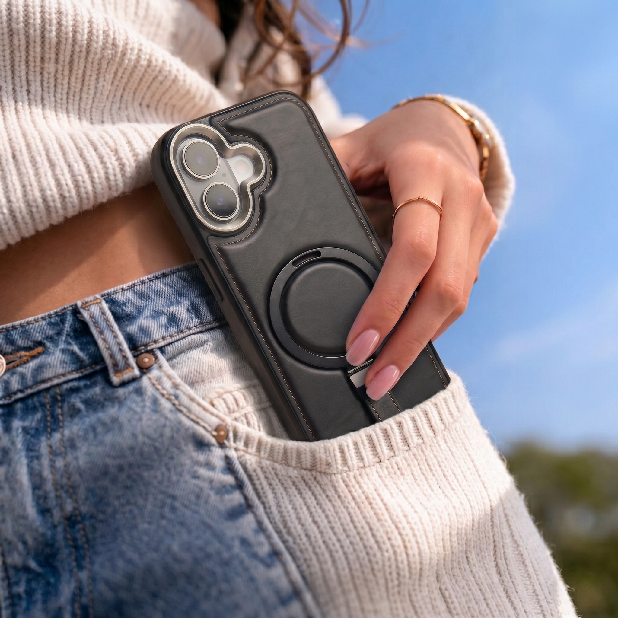 Heritage Ring-Stand Leather Case — iPhone 17