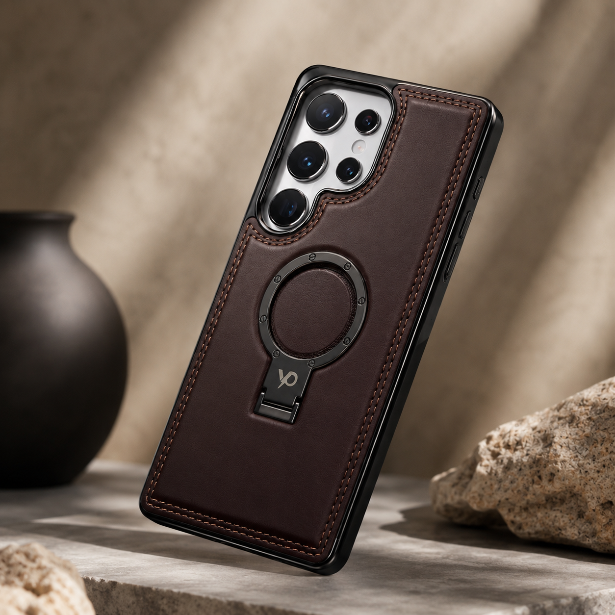 Heritage Metal-Ring Leather Case — Samsung S25 Ultra