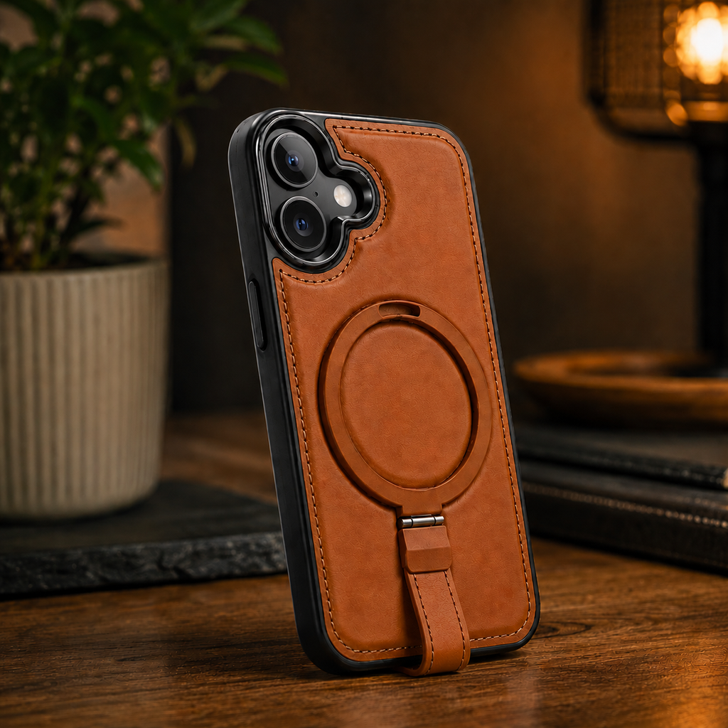 Heritage Ring-Stand Leather Case — iPhone 17